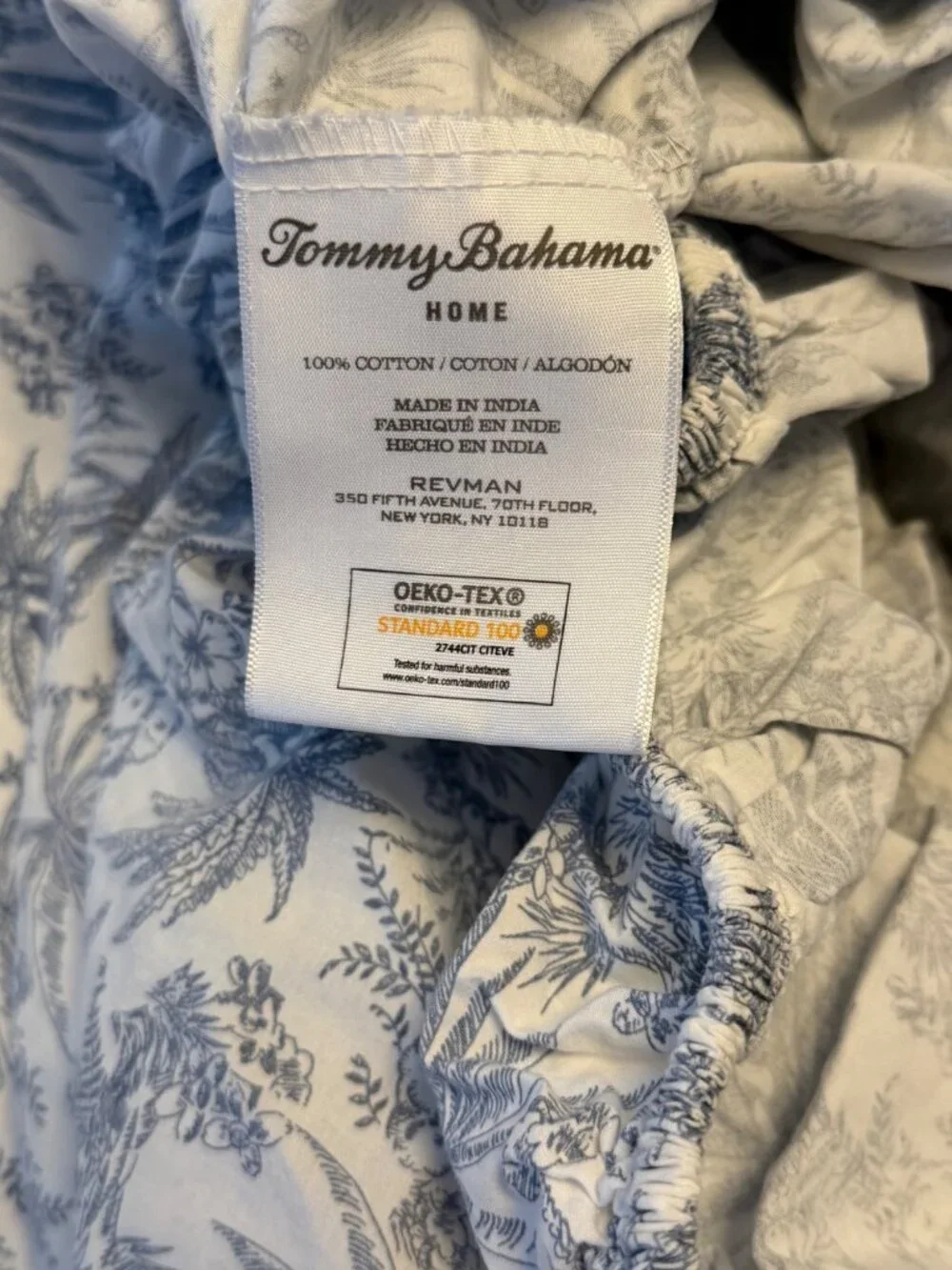Tommy Bahama Home Queen Flat Fitted Sheet Standard Sham 20x26 Blue White Tropica